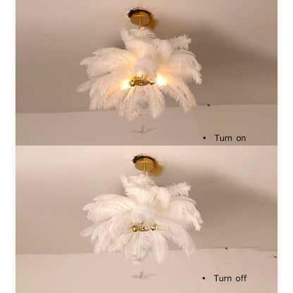 GUANSHAN White Ostrich Feather Pendent Light - Feather Ceiling Light & Chandelier for Bedroom, Living Room