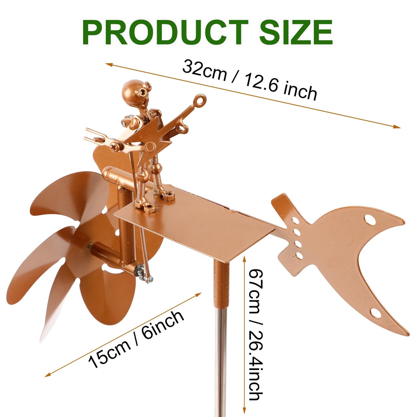 Handmade Metal Guitar Player Windmill, Garden Rock Band Windmill, Wind Powered Yard Art Sculpture, Percussionist Music Figurines and Statues Garden Decor for Yard, Lawn, Patio