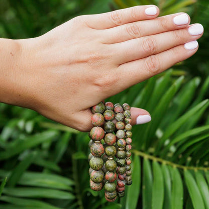Love & Grace Handmade Unakite Stone Beaded Bracelets - Premium 6mm Beads with Durable Elastic Stretch Wristbands, Vibrating Good Energy, Blessing, Grounding, Power, for Men and Women