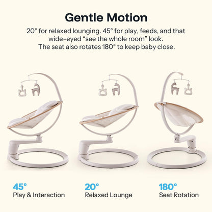 HARPPA Weddell Signature Baby Electric Swing for Newborns and Infants, Elevated Eye-Level Seat, 180° Rotation with Dual Motion, 5-Point Harness, 5 Speeds & Remote Control, Beige