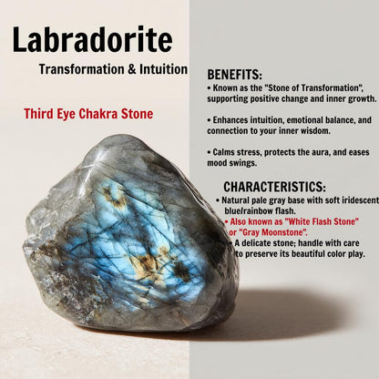Loveliome Natural Labradorite Oval Polished Worry Stones, Healing Crystal Indoor Fountain Stones Massage Energy Anxiety Relief Items