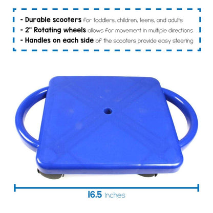 hand2mind Blue Indoor Scooter Board with Handles, Sit Down Floor Scooter, Gym Activities for Kids, Indoor Sport Recess Games, Physical Education Equipment, Gross Motor Toys