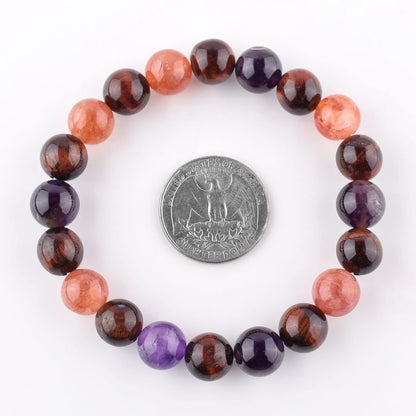 InfinityGemsArt Triple Stone Ultimate Bracelet Unisex Stretchable Natural Gemstone Beads Men-Women Jewelry, Birthstone Healing Chakra, Yoga Balancing Reiki (Sunstone+Amethyst+Tiger Eye)