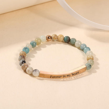 INBLUE Personalized Beaded Bracelets for Women with Engraved Name Natural Stone Stretch Inspirational Bracelet Personalized Jewelry Gift for Mom Wife Friends - Style 01