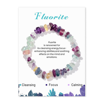 Lit Wall Fluorite Bracelet for Women: 5-8mm Raw Fluorite, Elastic Adjustable Size, Purple, Green, Clear Stones, Stretch Bracelet
