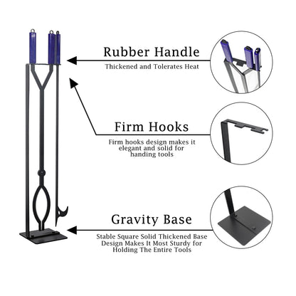 Heavy Duty Fire Pit Tools Set with 40" Fire Poker and Log Grabber Wrought Iron Large Fireplace Tool Set with Metal Stand,Solid Steel Firewood Grabber for Campfire Backyard Bonfire Indoor&Outdoor Use