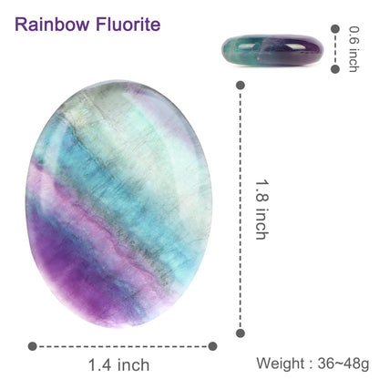 Hxswkk 2PCS Worry Stones for Anxiety Rainbow Fluorite Crystal Thumb Palm Stone Sets Handcarved Polished Oval Gemstone Chakra Decor Thoughtful Gifts