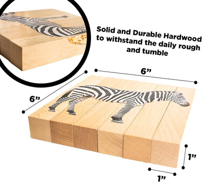 Wooden Animal Chunky Puzzles for Toddlers 2+ Years - Montessori 4 in 1 Safari Animal Block Puzzle Toy