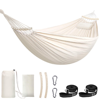 Chihee Cotton Hammock Holds Up to 660lbs Fabric Hammock 8.9x4.9ft Soft Portable Tree Hammocks Camping with Detachable Spreader Bar Pillow 2 Strong Webbings 2 Carabiners Indoor Outdoor Backyard Garden
