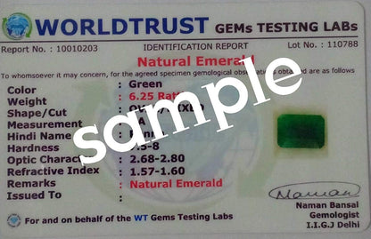 LMDPRAJAPATIS Natural Untreatet AA++ Quality Certified 8.25 Carat/Colombian Emerald Panna Green Loose Gemstone