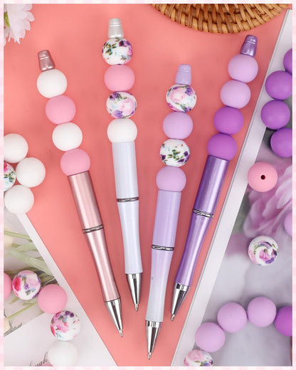 SALUOKE 100 Pcs 15mm Silicone Beads for Keychain Making, Purple White Silicone Beads Bulk Round for Bracelets Pens Crafts Jewelry Making (Purple White)