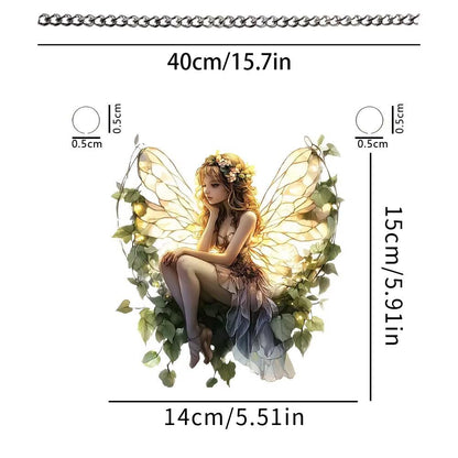 1PC Fairy with Vines Acrylic Suncatcher Hanging, 7.08 inch Window Decor with Printed Stained Glass Style Design, Rainbow Maker Wall Art, Gift Idea & Garden Ornament Indoor Outdoor Use/YX-12