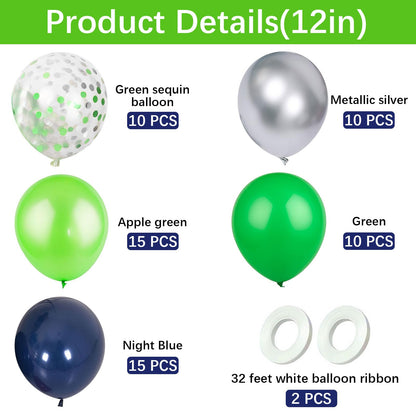 Metallic Silver Balloon Dark Blue Green Balloons and Green Confetti Balloons for Birthday Retirement Bridal Shower Congrats Graduation Wedding Anniversary Party Decoration