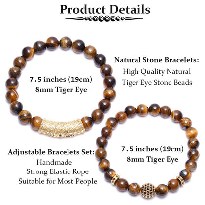 BOMAIL 8mm Tiger Eye Stone Beads Bracelet Elastic Natural Stone Yoga Bracelet for Women Men
