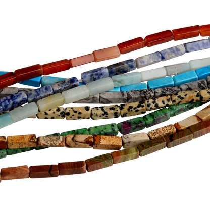 4x13mm Natural Stone Snowflake Rectangular Column Tube Cylinder Spacer Loose Beads Gemstone for DIY Bracelets Necklace Jewelry Making Strand 15 Inch (28-30pcs)