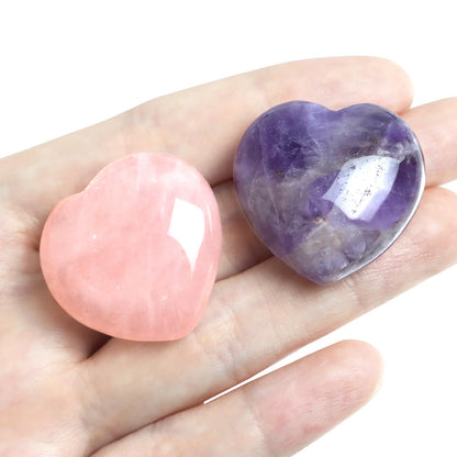 4Pcs Healing Crystals and Heart Stones, Amethyst Rose Quartz Opal Agate Crystal Set Bulk, Polished Love Worry Stones Palm Pocket Stone Reiki Meditation 1.2" Pink Heart Anxiety Relief Gifts for Women