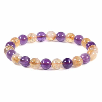 Justinstones Amethyst Citrine 8mm Round Beads Stretch Bracelet 7 Inch Unisex