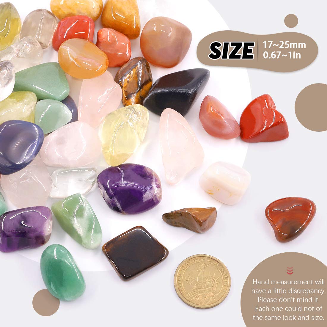 Hilitchi 1lb Bulk Large Natural Tumbled Polished Brazilian Stones Gemstone Healing Crystals Quartz for Wicca, Reiki, and Energy Crystal Healing (Big Assorted Stones About 1lb/450g/16oz/Bag)