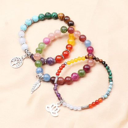 UEUC Natural Gemstone Chakra Bracelets for Women, Multilayer Tree of Life Lotus Crystal Healing Stone Bracelet Sets, Yoga Meditation Reiki Relax Bracelets for Stress Relief(#122)