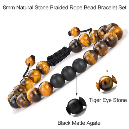 M MOOHAM Gifts for Men Bracelet - Beaded Tiger Eye Natural Lava Rock Stone Bracelets Men Birthday Retirement Dad Gifts