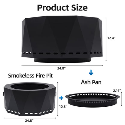Permade Smokeless Firepit Outdoor-25 Inch Large Smokeless Fire Pits for Outside with Handles, Portable Low Smoke Metal Wood Stove for Camping, Patio, Backyard, Garden, Picnic-XL