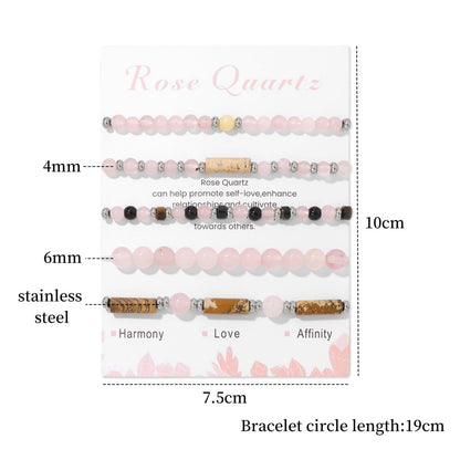 Lit Wall 5Pcs Rose Quartz Bracelet Set: 4mm Stackable Pink Crystal Beaded Bracelets for Women