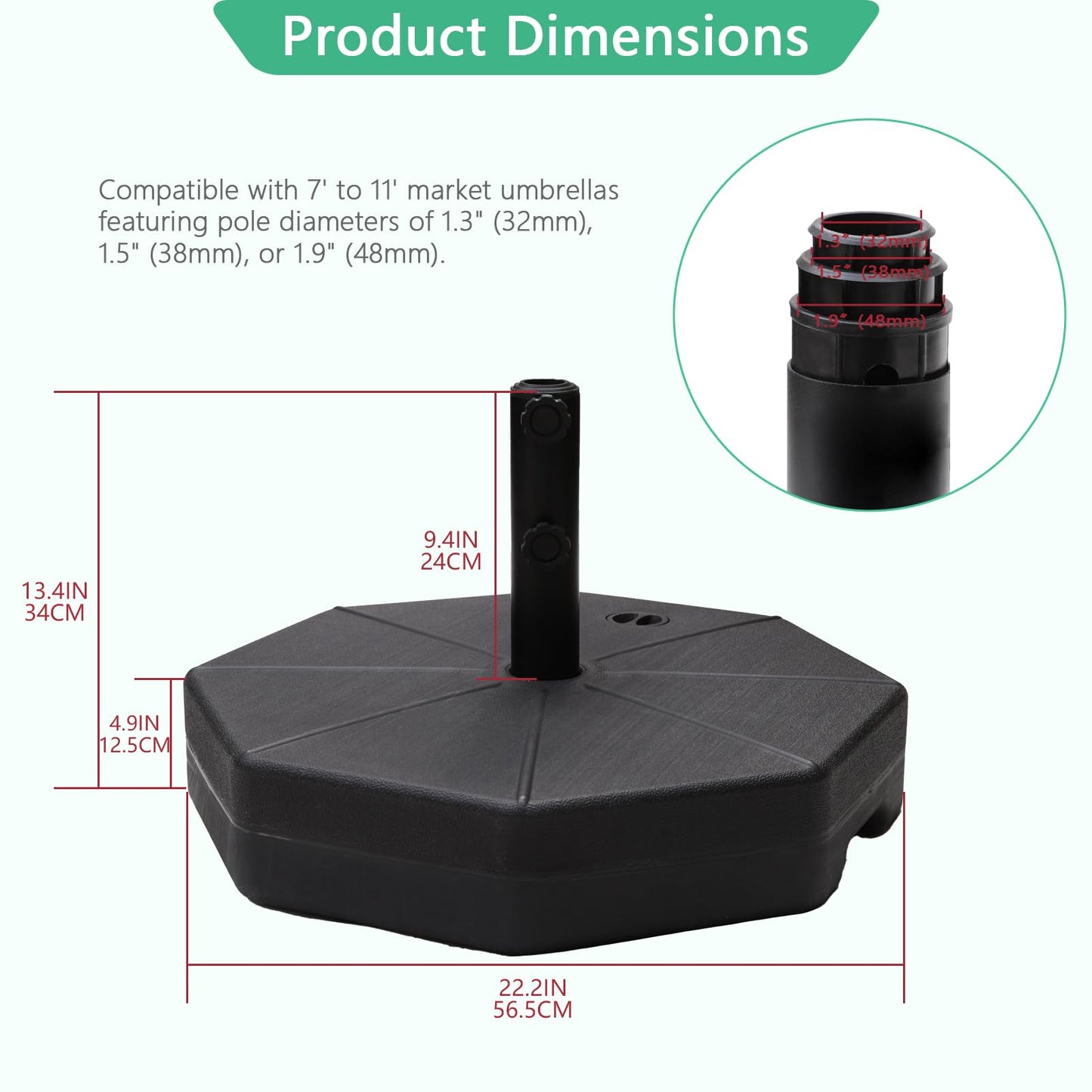 Helios&Hestia 112 lb Heavy Duty Plastic Water and Sand Fillable Outdoor Umbrella Base Stand Weight for Patio Market Table Umbrella, Black