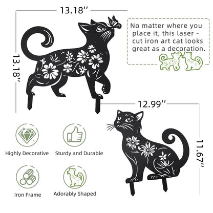 Rioneta Metal Cat Garden Decor for Outside (2 Pack), 14 Inch Yard Art Stakes,Unique Cat Gifts for Kitty Lovers, Outdoor Lawn Statues and Weather Resistant Yard Art