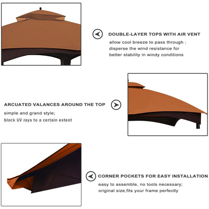 Eurmax USA High Performance Replacement Canopy Top for Lowe's Allen Roth Heavy Duty Gazebo Roof Gazebo Top with Air Vent 10X12 Cover #GF-12S004B-1, Replacement Top Only (Rust)