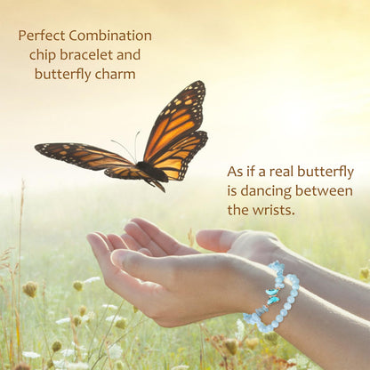 DUQGUHO 2PCS Aquamarine Bracelets Blue Bracelet for Women Natural Aquamarine Crystals Jewelry 8mm Butterfly Bracelet Gifts for Women