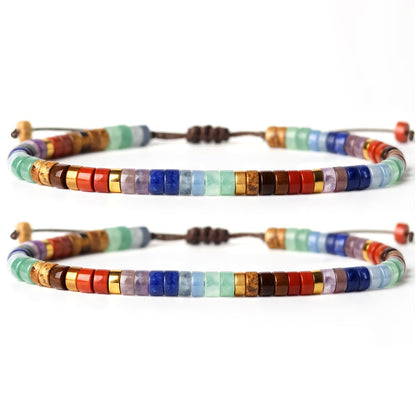 LUDESENIMUE 2PC Chakra Bracelets for Women - 7 Healing Crystals Spiritual Stones, Anxiety Relief Meditation Jewelry