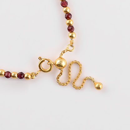 ZEMBIENCE Natural Red Garnet Gemstone Bracelet for Women, January Birthstone Jewelry, 18K Gold Plated Micro- Beads, Handmade Bolo Single Slider Chain, Healing Crystal, Christmas Gift, 10inch