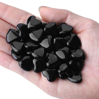 NUKAYAI 20PCS Black Obsibian Healing Crystals Stones Love Heart Shaped Polished Crystal Natural Cute Pocket Thumb Worry Stone Reiki Wholesale Set Balancing Meditation Mothers Day Bulk Gifts for Women