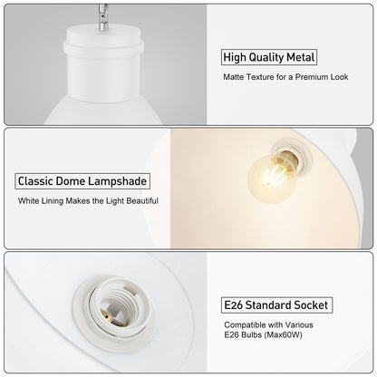 BoostArea White Pendant Lights Kitchen Island, 10.6" Large Metal Shade and 70.9'' Adjustable Height, Modern Pendant Lighting Fixtures,Farmhouse Hanging Pendant Light for Kitchen Island/Bar,No E26 Bulb