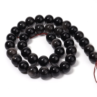 60pcs 6mm Natural Silver Obsidian Gemstone Beads Energy Healing Crystal Round Loose Stone Beads for Jewelry Making, DIY Bracelets Necklaces