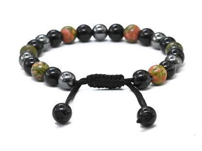 Amazing Gemstone Health Bracelet - Unakite Black Obsidian Hematite Bracelet Set for Men Women Healing Calming Anxiety Stress Relief Gifts Pulseras Para Hombres Mujer Stocking Stuffers (Adjustable)