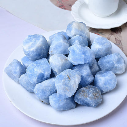 Erliway 1.25-2" Blue Calcite Raw Stone and Healing Crystals, Natural Rough Stone for Tumbling, Cabbing, Fountain Rocks, Decoration, Raw Crystal and Healing Stones for Polishing, Wicca & Reiki