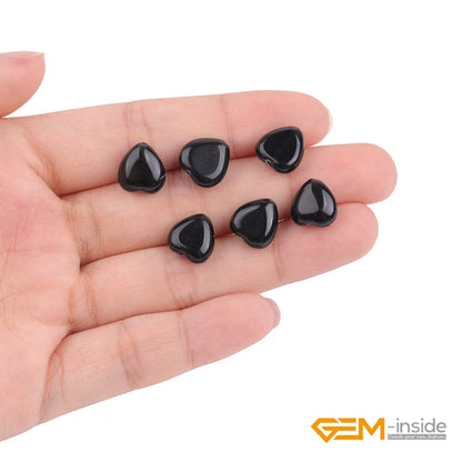 GEM-Inside 10mm Heart Charms Natural Black Obsidian Jasper Gemstone Stone Beads for Jewelry Making Full 15" Strand Power Energy Healing Chakra Stone Beads