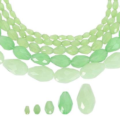 MECCANIXITY 328 PCS Teardrop Crystal Glass Beads, 3x5mm 4x6mm 6x8mm 8x12mm 10x15mm Vertical Hole Faceted Glass Teardrop Spacer Beads for Necklace Bracelet DIY Jewelry Making, Emerald Green