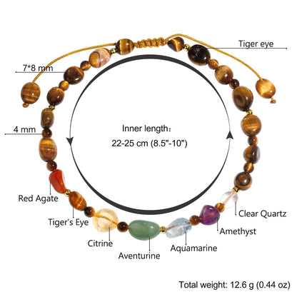 Jewever 7 Chakra Crystals and Stones Anklet Irregular Tumbled Gems Beaded Ankle Bracelets for Women Spiritual Energy Meditation Yoga Healing Jewelry Mom's Gifts (Tiger’s Eye)