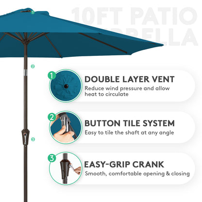 JEAREY 10FT Outdoor Patio Umbrella Outdoor Table Umbrella with Push Button Tilt and Crank, Market Umbrella 8 Sturdy Ribs UV Protection Waterproof for Pool, Garden (Lake Blue)
