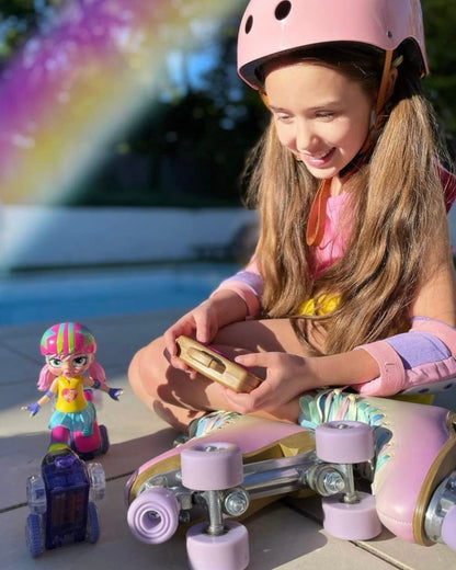 Rock N Rollerskate Doll Rainbow Riley Light Up Remote Control Rollerskating Doll - Plays Music and Skates!, 10" H