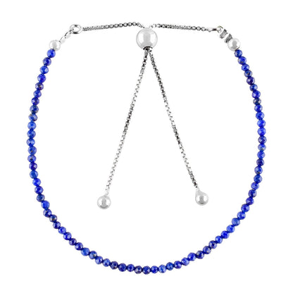 OdrillionGems A+ Genuine Lapis Lazuli Stone Beads Bolo Bracelet Natural Gemstones Crystals Handmade Minimalist Jewelry Rhodium Plated 925 Sterling Silver Adjustable Slider Chain 10 inch
