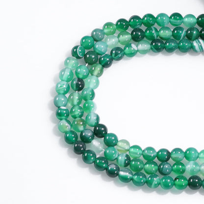 8mm Natural Gemstone Round Green Stripe Agate Loose Beads for Jewelry Making Bracelets Necklace Earrings Art Craft (45-48pcs/strand)