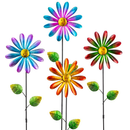 DREAMYSOUL 4 Packs Metal Flowers Wind Spinners Outdoor, Pinwheel Decorative Garden Stakes, Metal Small Wind Spinner for Yard and Garden Decor