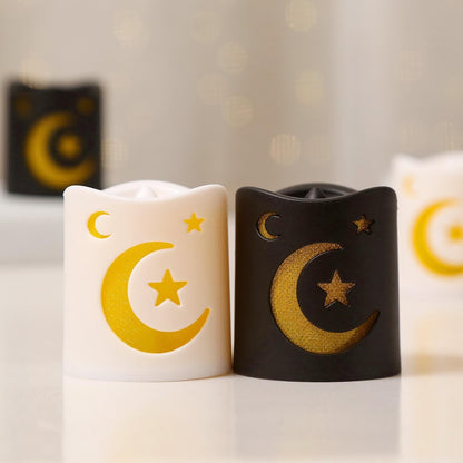 NUVCELKA Ramadan Lantern, 4 Pack LED Mini Moon Star Pattern for Home Table Fireplace Indoor Eid Mubarak Decor
