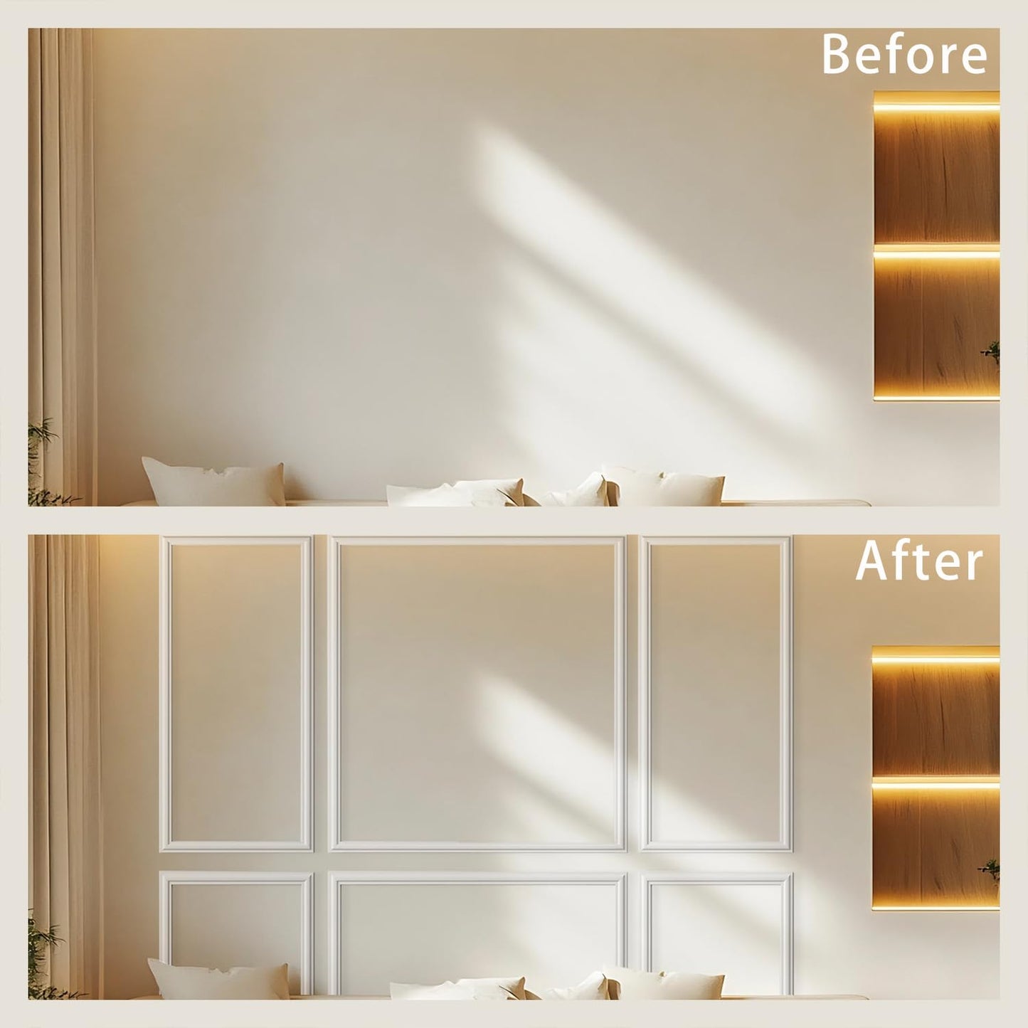 3 Set Peel and Stick Wall Molding Kit,Premade Self Adhesive Wainscoting Panels,Ready to Assemble Accent Molding Trim for Interior Wall Moulding Decor (24x60in)