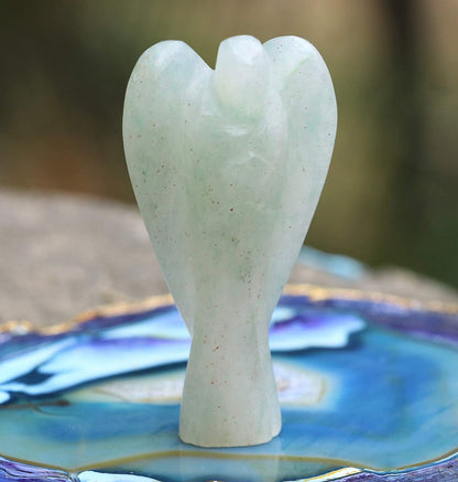 Crocon Green Jade Gemstone Guardian Angel Healing Figurine, Hand Carved Pocket Angel - Crystals for Positive Energy, Handmade Mini Statue for Love, Peace & Healing, Natural Gemstone Healing Figurine