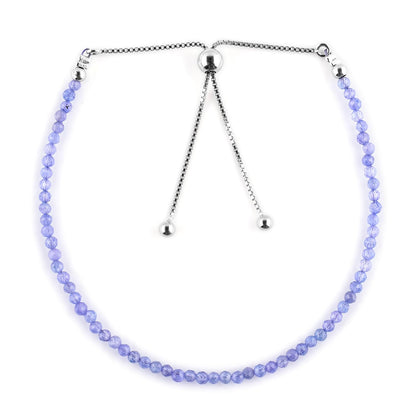 OdrillionGems Genuine Tanzanite Gemstone Beads Bolo Bracelet, 925 Sterling Silver, Handmade, Chakra Healing Crystals, Birthstone, Adjustable Chain, Minimalist, Valentine Gifts, Women Jewelry, 10inch