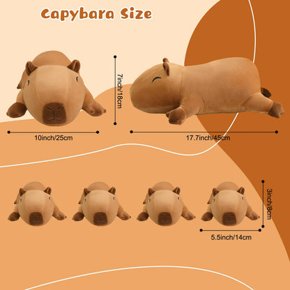 TOYSYM Capybara Plush Cute Capybara Stuffed Animal Pillow with 4 Baby Plushies in Her Tummy, Soft Cotton Stuffed Animals Toy Gifts for Kids
